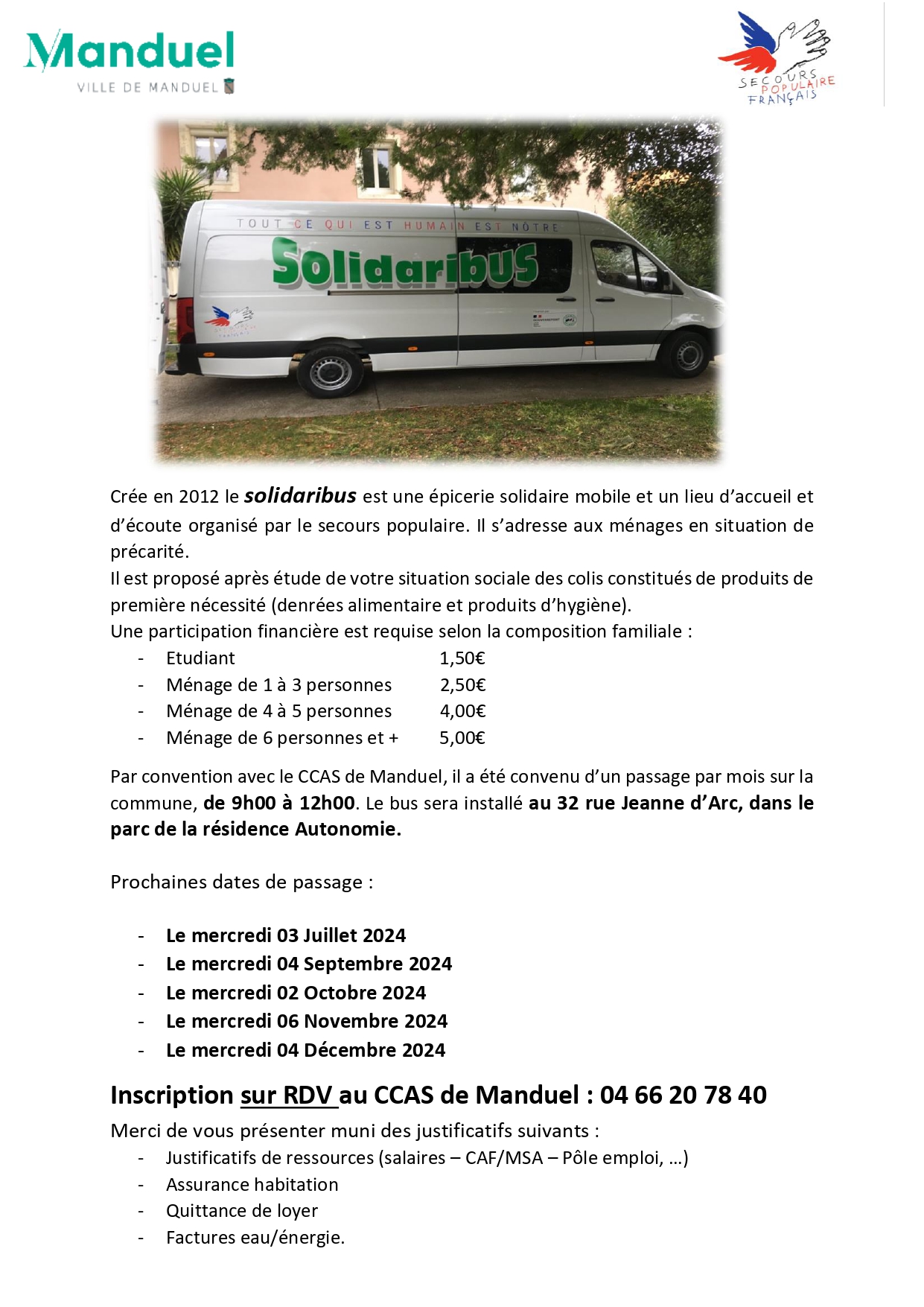 Epicerie solidaire mobile à Manduel 2ème semestre 2024 juillet à décembre 2024 