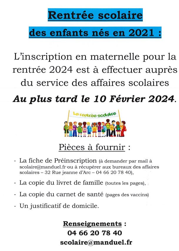 affiche inscription PS enfants nés en 2021